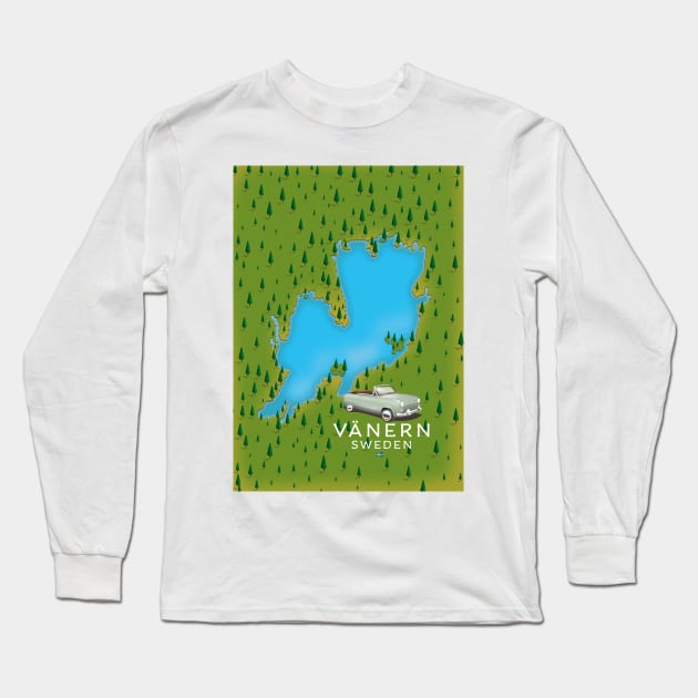 Vänern Sweden lake map poster Long Sleeve T-Shirt by nickemporium1